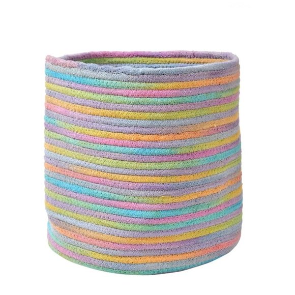 Colorful stripes cotton basket, Multi Color, 12x12 inches - Picture 2 of 4